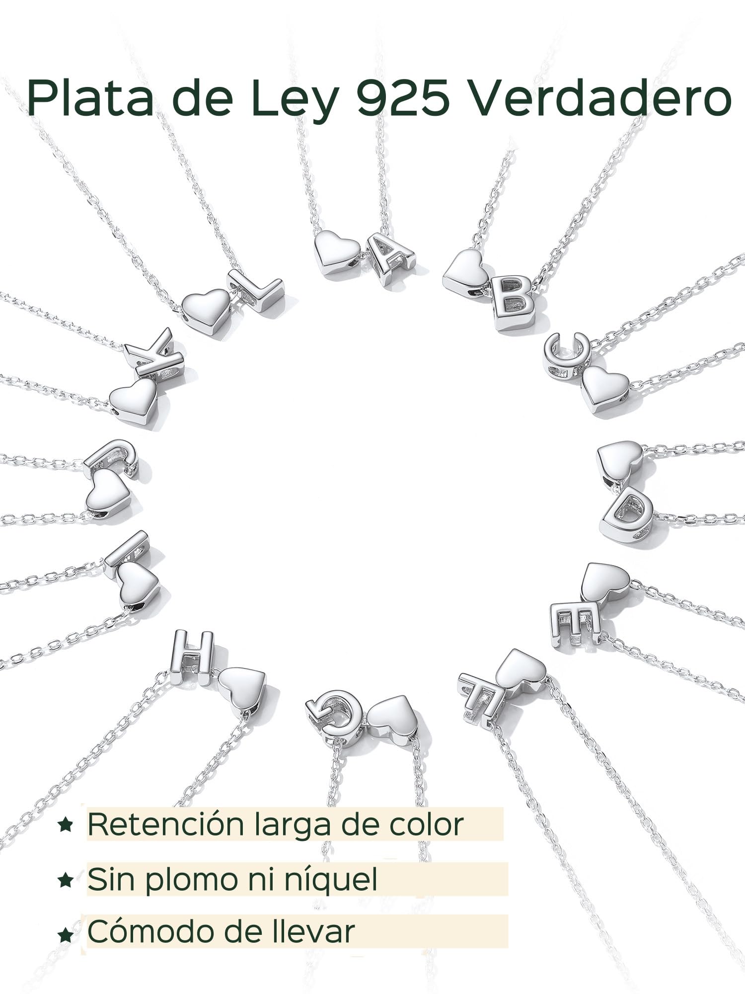 ChicSilver Collar Inicial Mujer Plata 925 Colgante Corazón Letras Nombre | Material Plata de Ley Joyería Deliciosa Romántica Madre Pareja