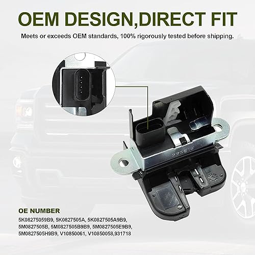 Miniatura 4 de HiSport Cerradura del portón trasero del maletero 5M0827505E - Actuador del pestillo del maletero compatible con Volkswagen Jetta Sportwagen