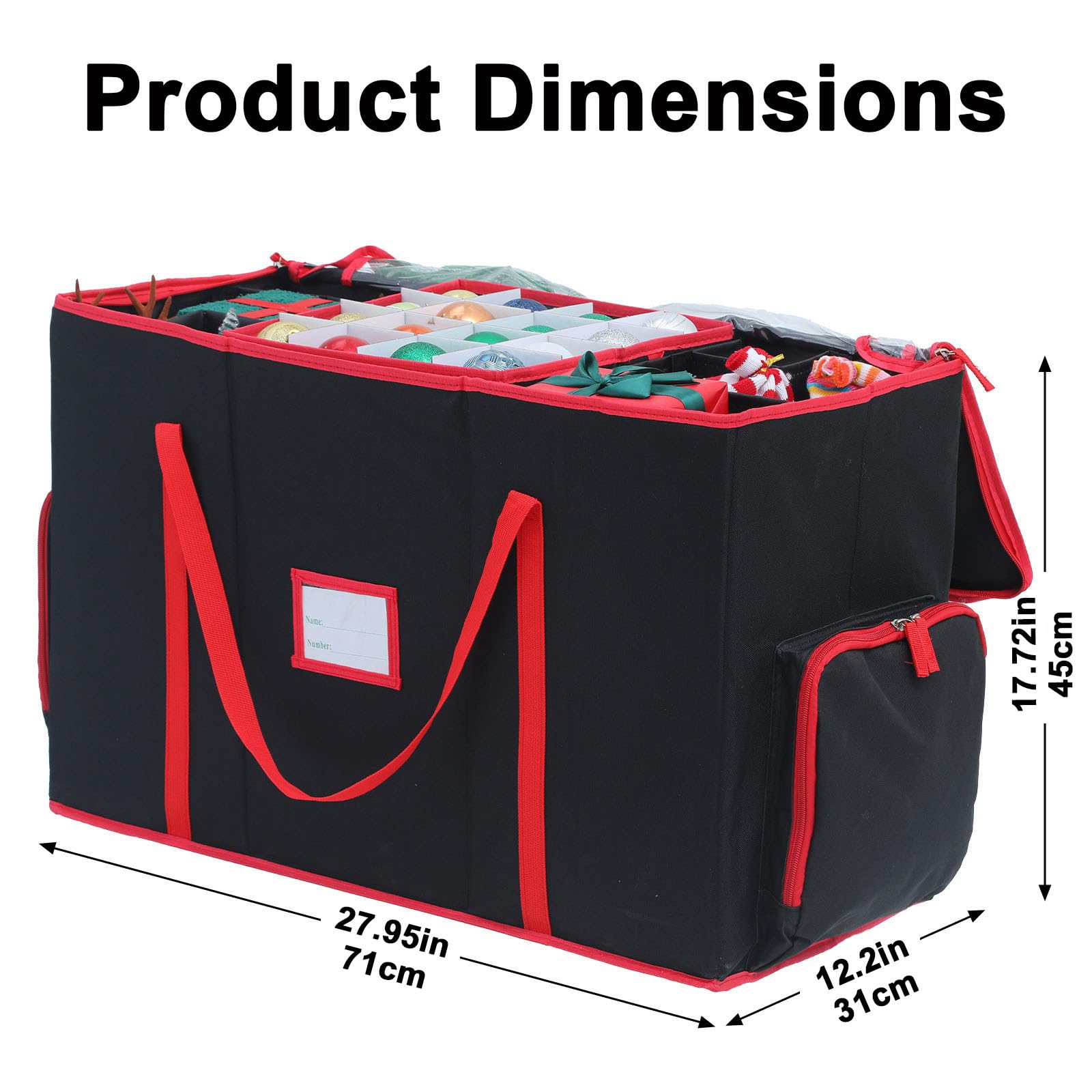 Weihnachtskugeln Aufbewahrung, Aufbewahrungsbox für Weihnachtskugeln mit Deckel, Large Pocket, 600D Oxford-Gewebe, 5 Tabletts, Doppelreißverschluss (Rot,71x31x45cm)