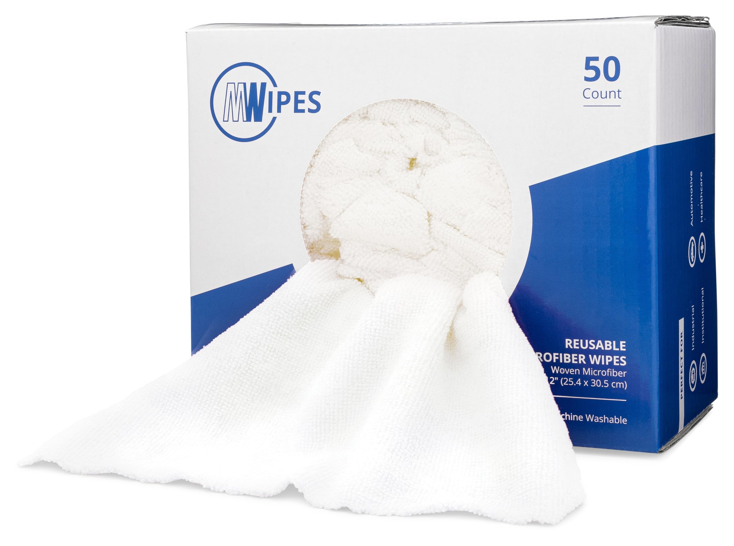 Mwipes™ Lingettes en Microfibre réutilisables de 10 po x 12 po – MWipes1012-Blanc – 50 par boîte (Blanc)