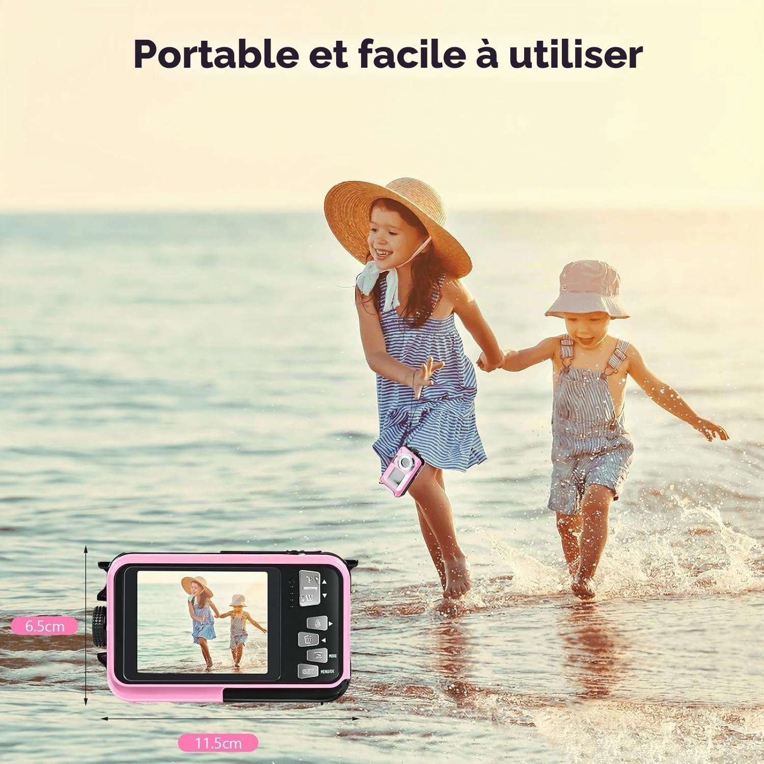 Comius Sharp Caméra sous-marine avec tuba, appareil photo numérique FHD 10FT 3MP étanche avec carte mémoire 32G pour retardateur sous-marin, surf, plongée, rose