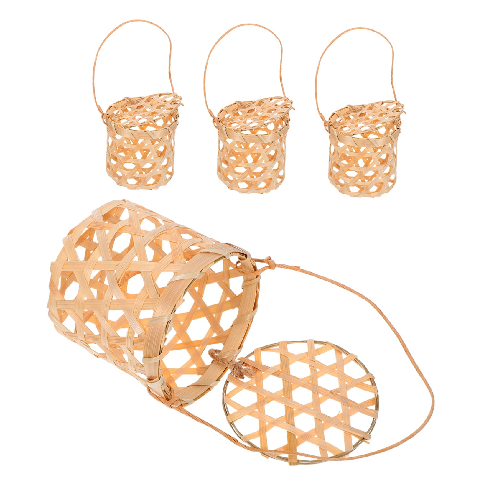 PACKOVE 4pcs Handmade Woven Design with Handle for Wedding Favors Special Occasions Compact Stylish Storage Baskets for Events and Parties