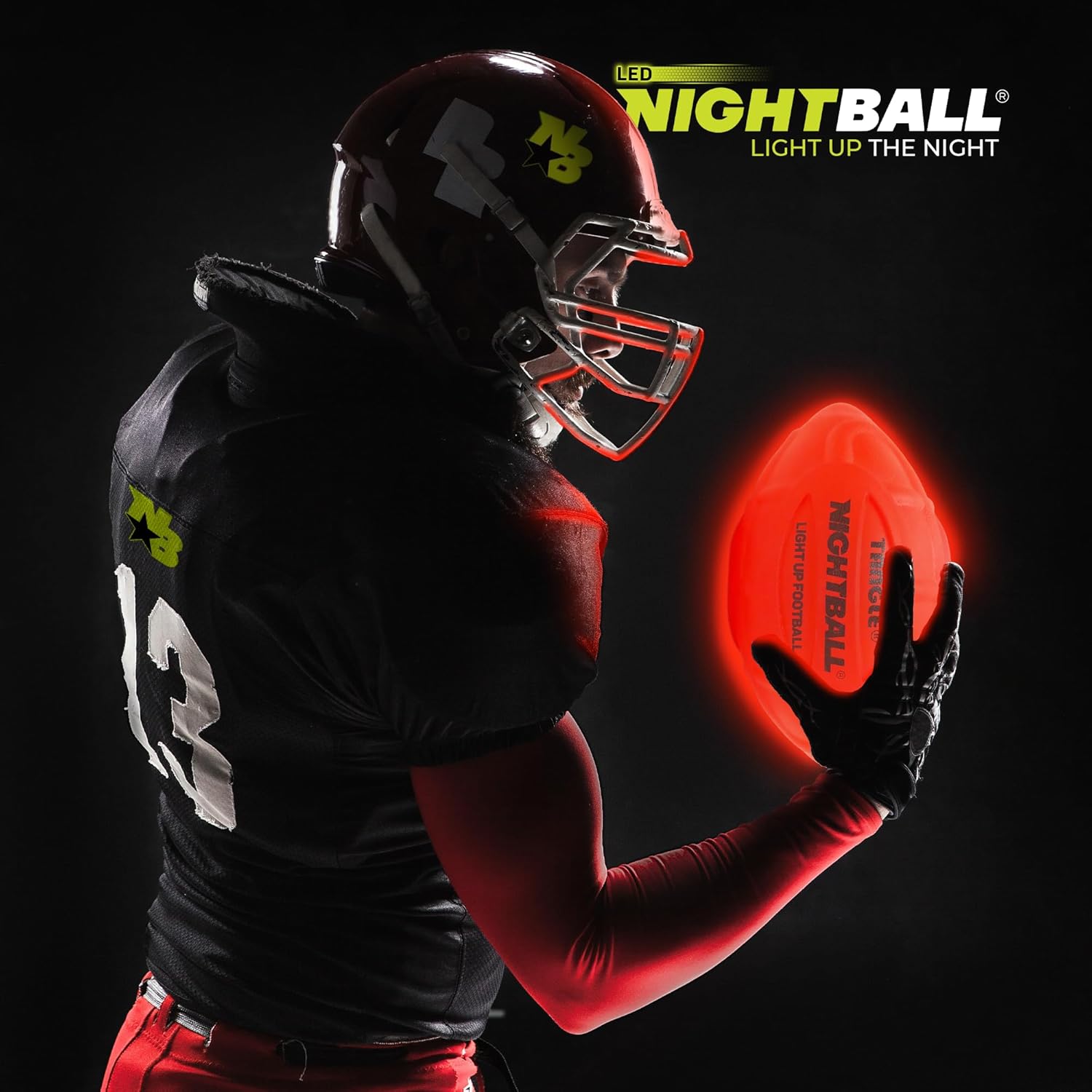 Glow in The Dark Nightball LED Football - Light up Football with Bright LED Lights - Kids and Adults, Red