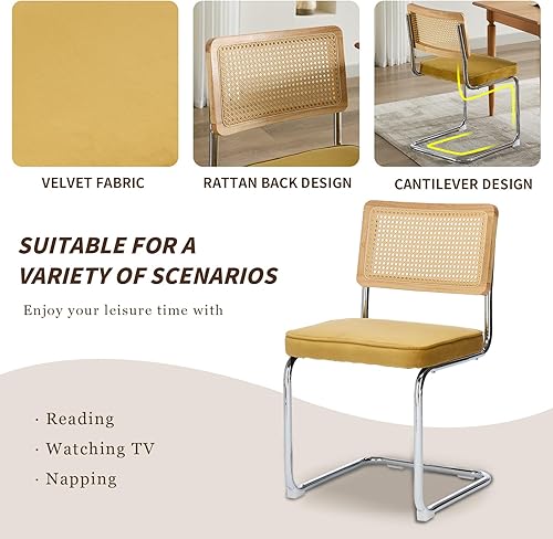 Miniatura 5 de Juego de 4 sillas de comedor de ratán modernas doradas, juego de 4, sillas de cocina y comedor, sillas de comedor, tapizadas de tela de terciopelo,