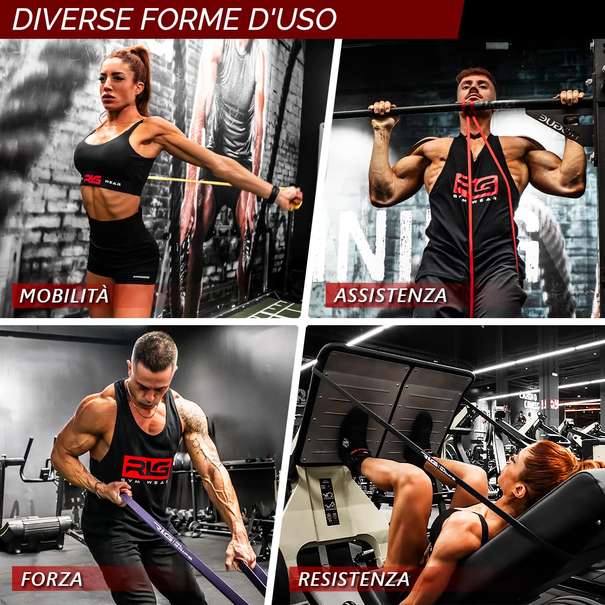 RL Grips - Bande di Resistenza – Elastico da Allenamento in Lattice per Fitness, Crossfit, Trazioni, Assistenza, Pull-up, Allenamento, Potenziamento Muscolare, Yoga, Pilates
