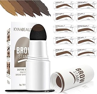 Eyebrow Stamp, Eyebrow Stencil Kit and Eyebrow Brushes, Brow Stamp and 10 - Shaping Kit for Perfect Brow, Long-lasting, Waterproof Eyebrow Pomade. (Medium Brown)