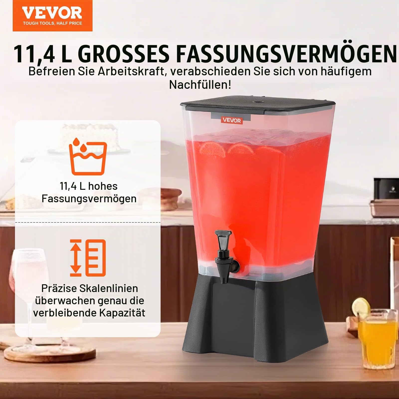 VEVOR Getränkespender (19 L) für Partys, Saftspender aus Kunststoff mit tropfsicherem Zapfhahn Wasserspender für Restaurants Hotels Partys, Limonade Eistee selbstgemachte Getränke Spender