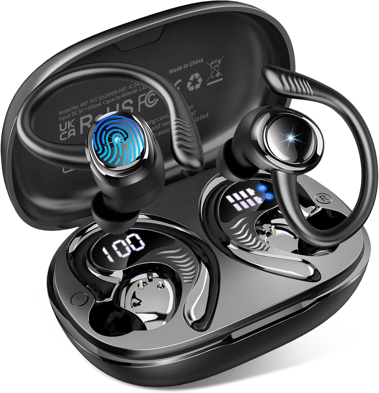 Auriculares Inalámbricos Bluetooth Deportivos, 60H Auriculares Bluetooth 5.4 con HiFi Estéreo, 4 ENC Mics, 2026 Cascos Inalambricos con Cancelación RuidoI/IP7 Impermeable/USB-C Auriculares para Correr