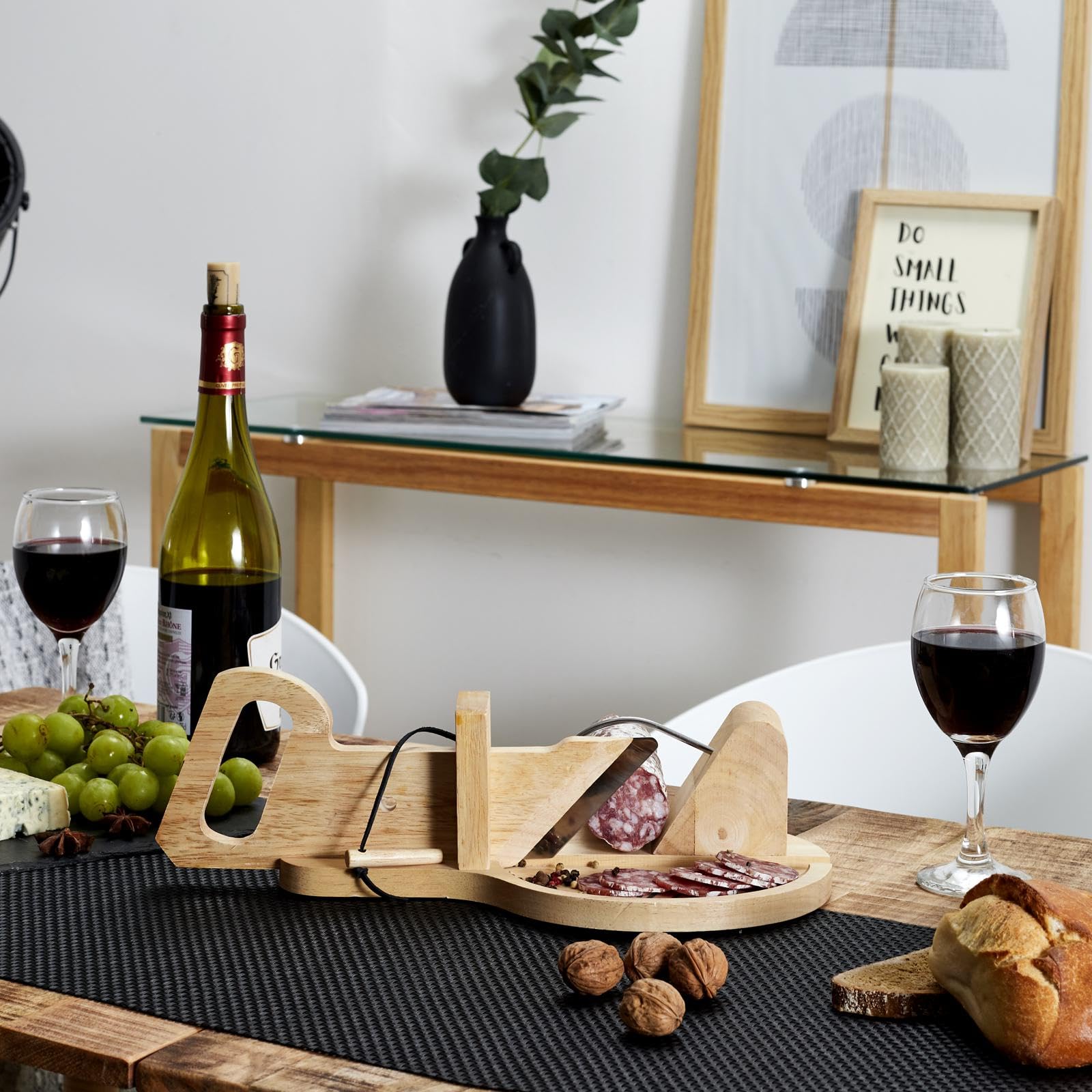 Trancheuse Guillotine Coupe Charcuterie Saucisson Manuelle Ronde Bois Inox Marron