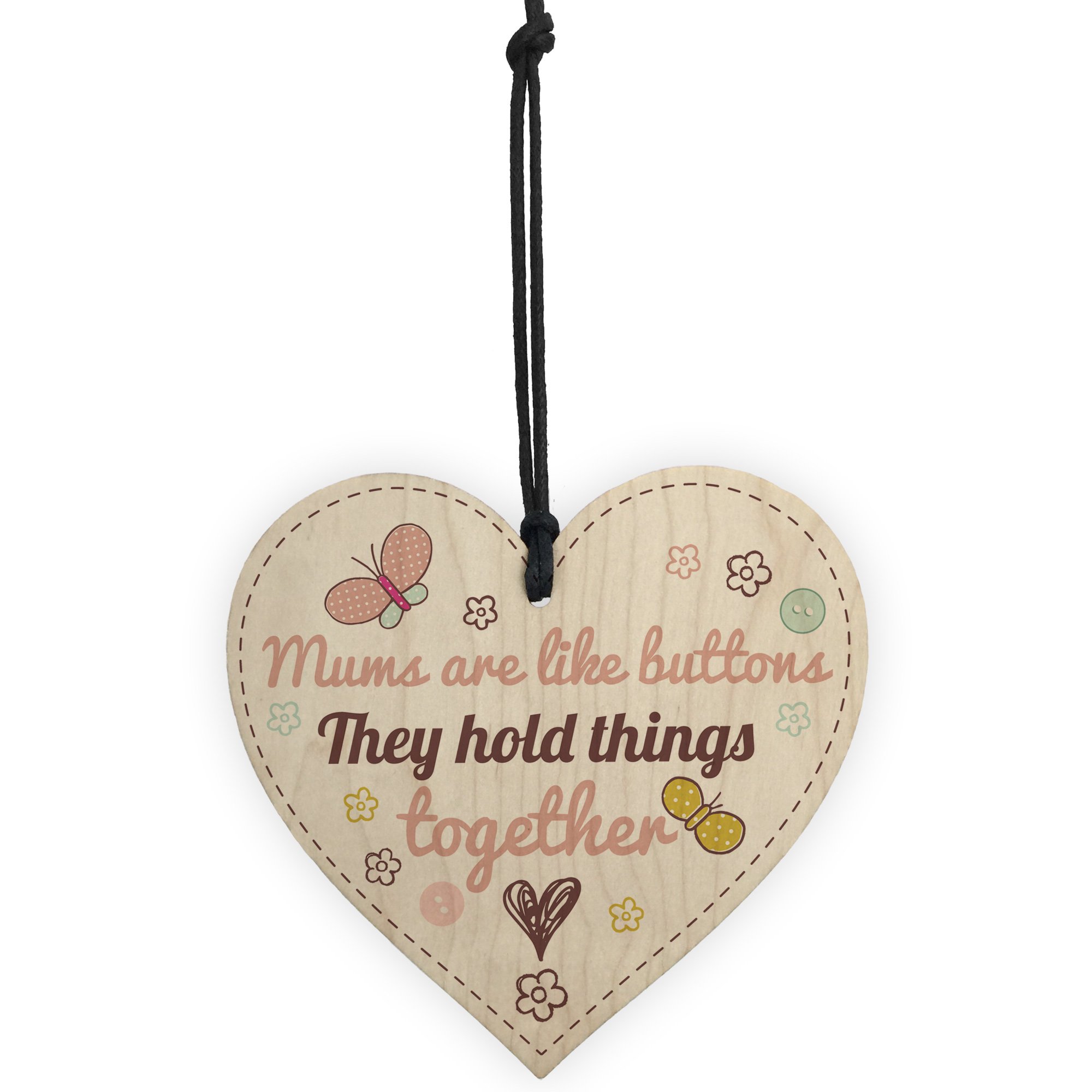 Red Ocean Mums Are Like Buttons Mum Mummy Mother Gift Wooden Hanging Heart Sign Present Love Thank You
