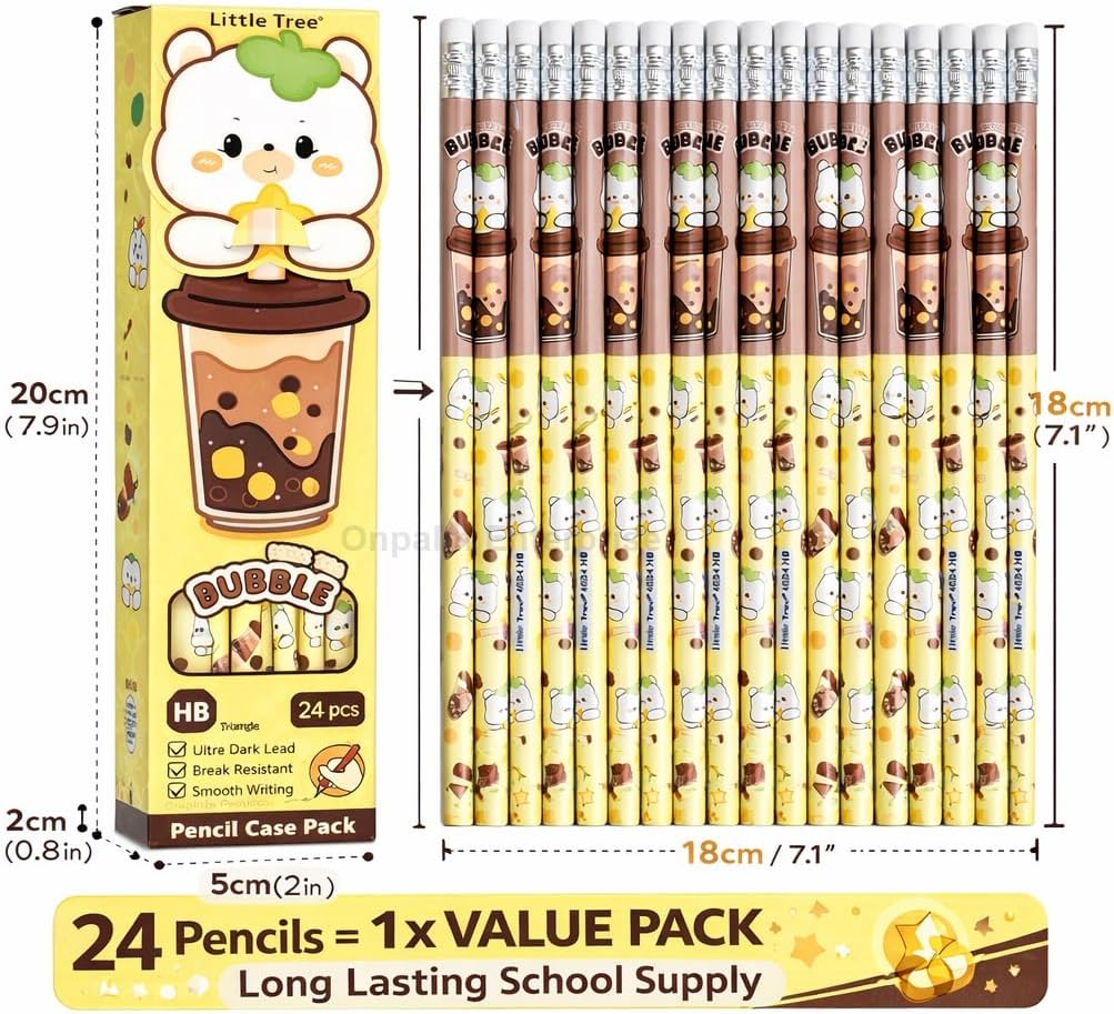 Cute HB Pencils Pack of 24 with Storage Case & Eraser | Dark Writing Break Resistant Graphite | Kids School Stationery, Homework, Drawing, Birthday Return Gift Set