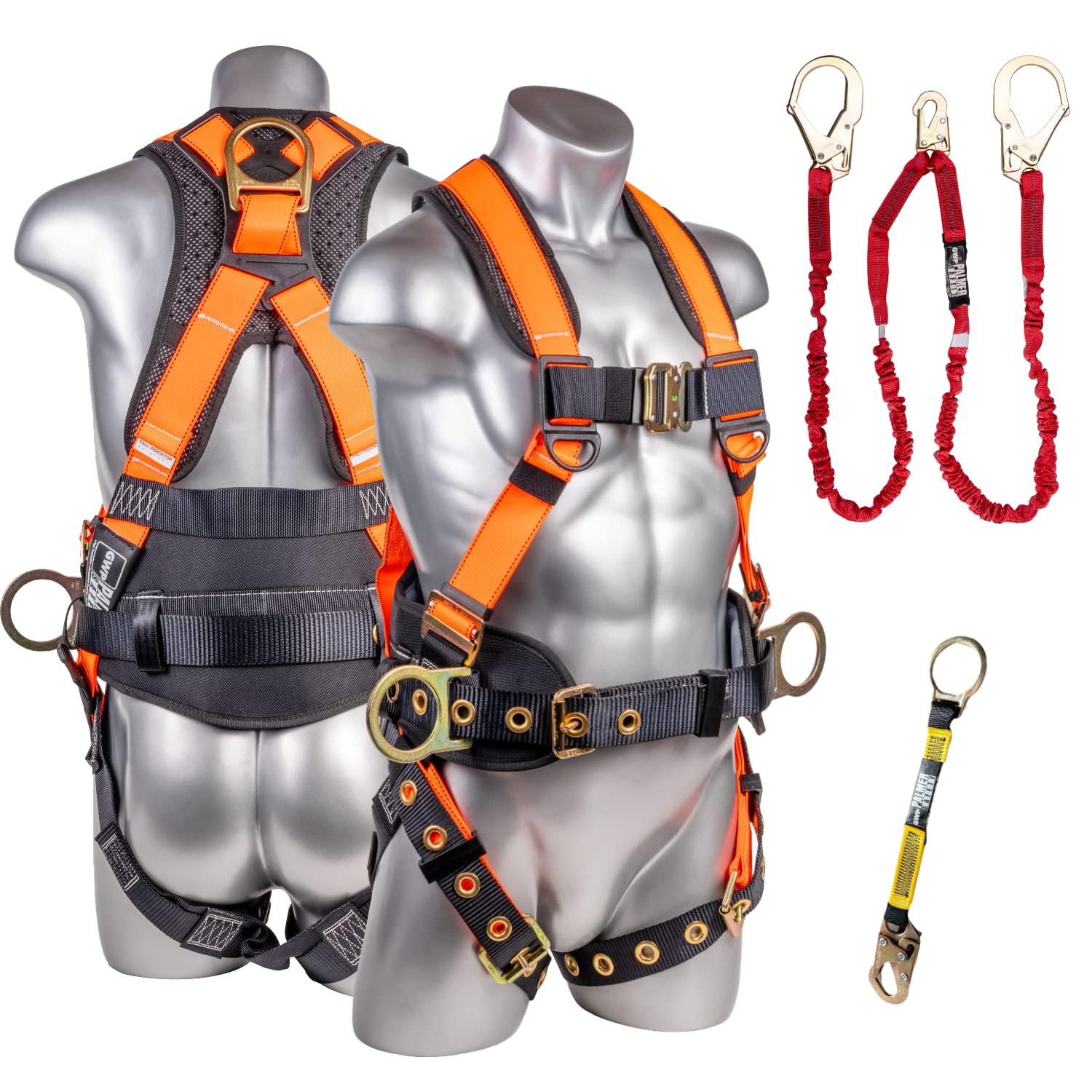Palmer Safety Fall Protection Safety Harness Hammerhead Series Safety Kit I Premium Harness + Lanyard + D-Ring Extender Kit
