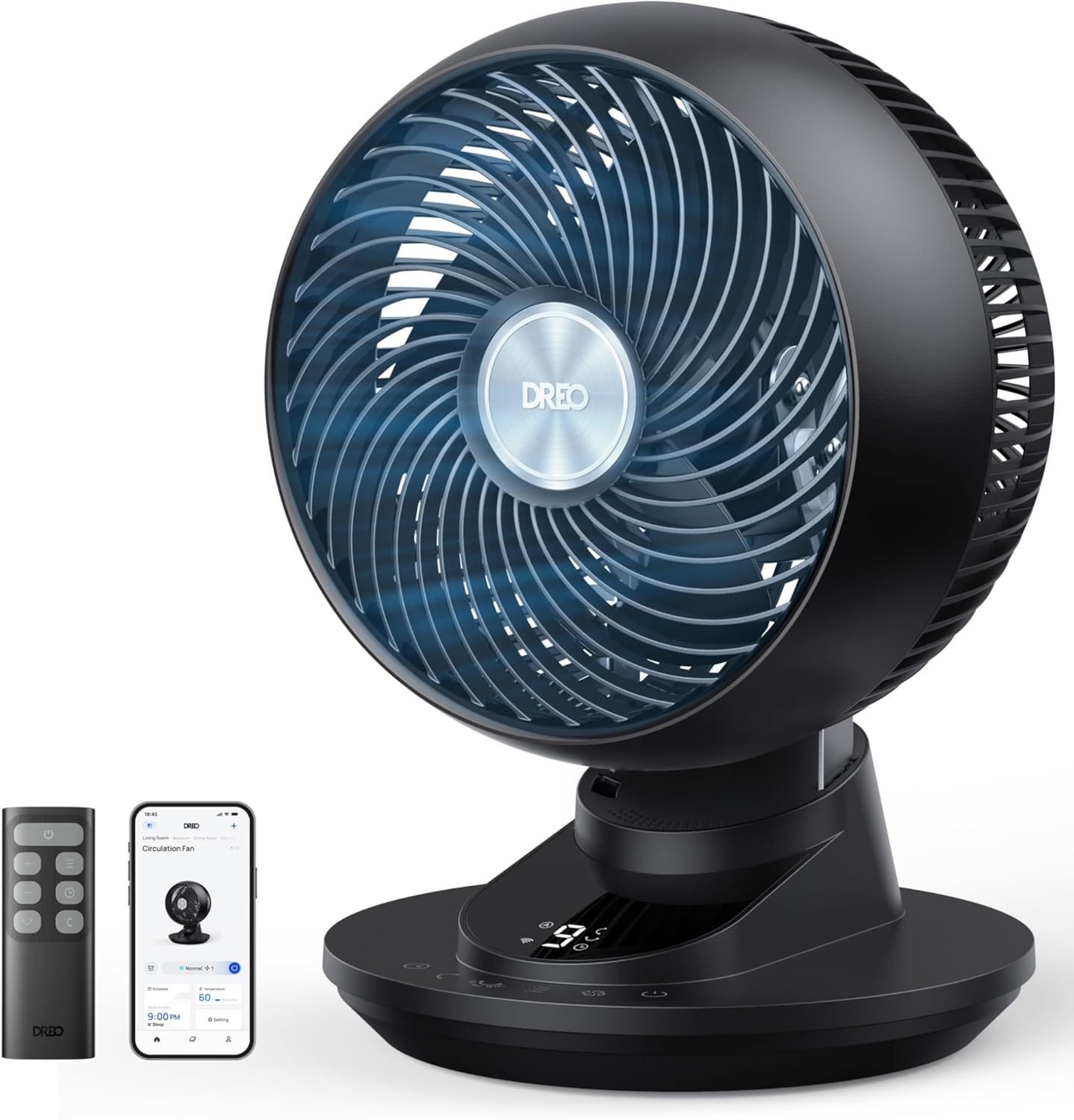 Ventilador de Mesa 12 Pulgadas, 110V, 9 Velocidades, Oscilación y Control por App