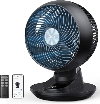 DREO 20dB Smart Desk Fan for Bedroom, 90 +90  Oscillation, Silent cooling Air Circulator, Powerful DC Motor with 85ft Airflow, 9 Speeds, 6 Modes, 1-12H Timer, App & Voice Control, Home & Office