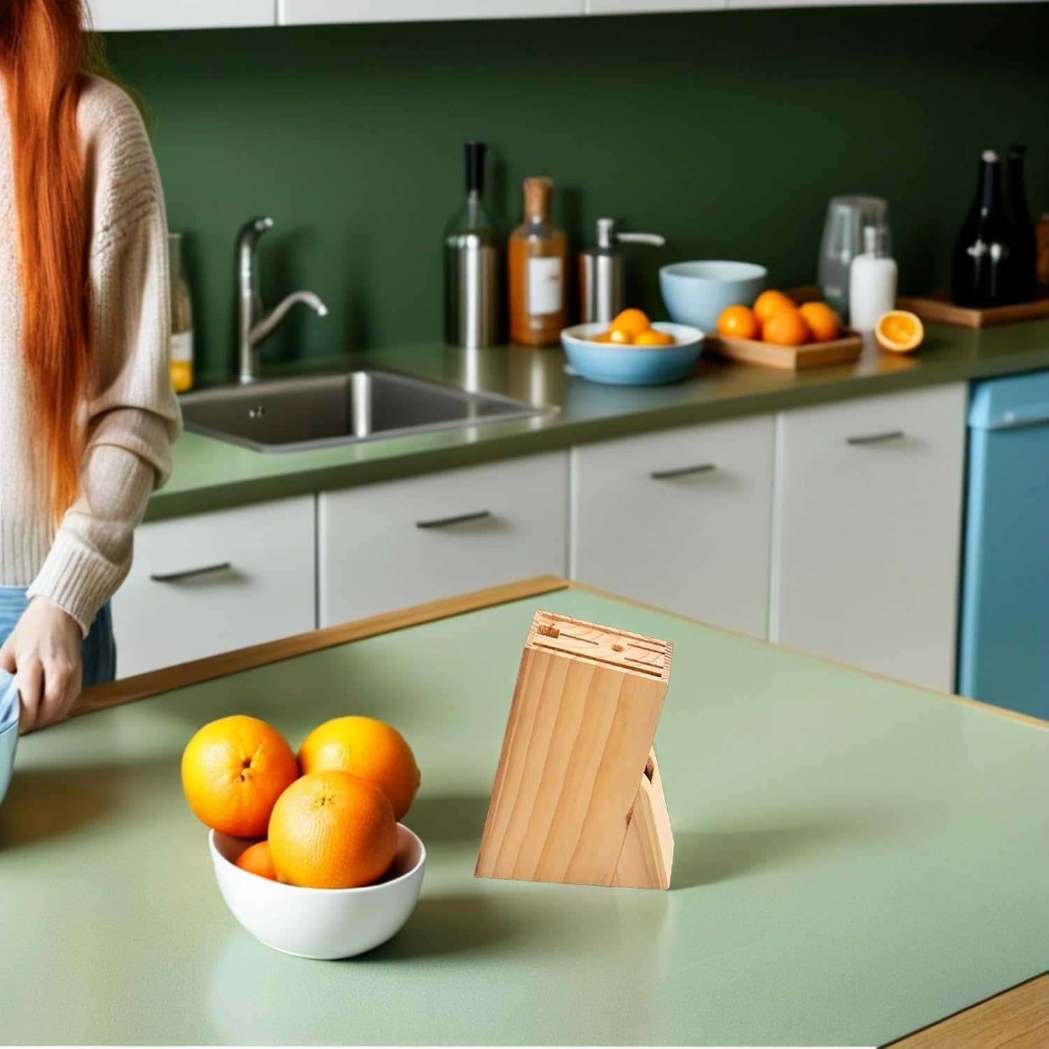 Wood Knife Block Kitchen Cutter Holder with Multiple Slots Countertop Cutter Storage Rack Kitchen Utensil Holder Decor for .87 X 5.82 X 2.48 in 1 piece