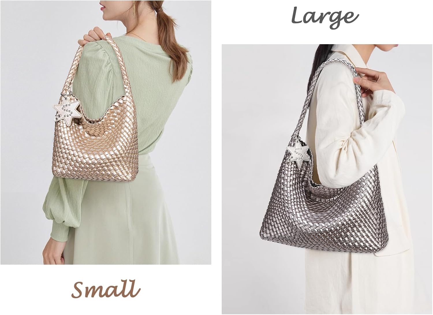 Leather Woven Tote Bag, Vegan Leather Slouchy Hobo Bag for Women, Large Shoulder Handbag Woven Purse