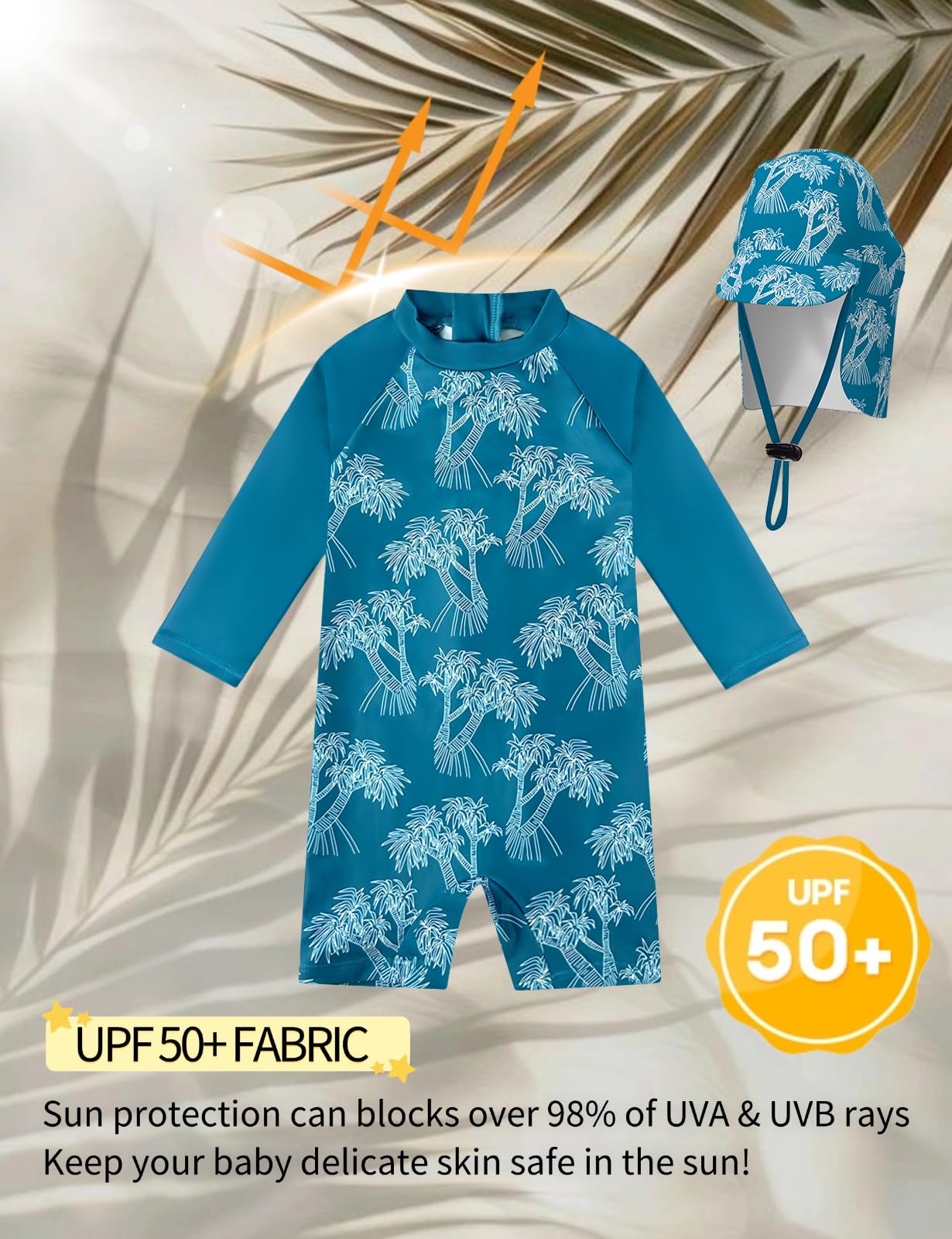 weVSwe Maillot de bain anti-UV pour bébé avec chapeau de soleil, UPF 50+, fermeture éclair, une pièce, pour enfants de 0 à 3 ans - 5