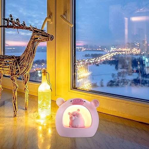 Miniatura 6 de Luz nocturna encantadora cerdita creativa clásica de resina de cerdito luz nocturna adorno para sala de estar, dormitorio, estudio, automóvil,