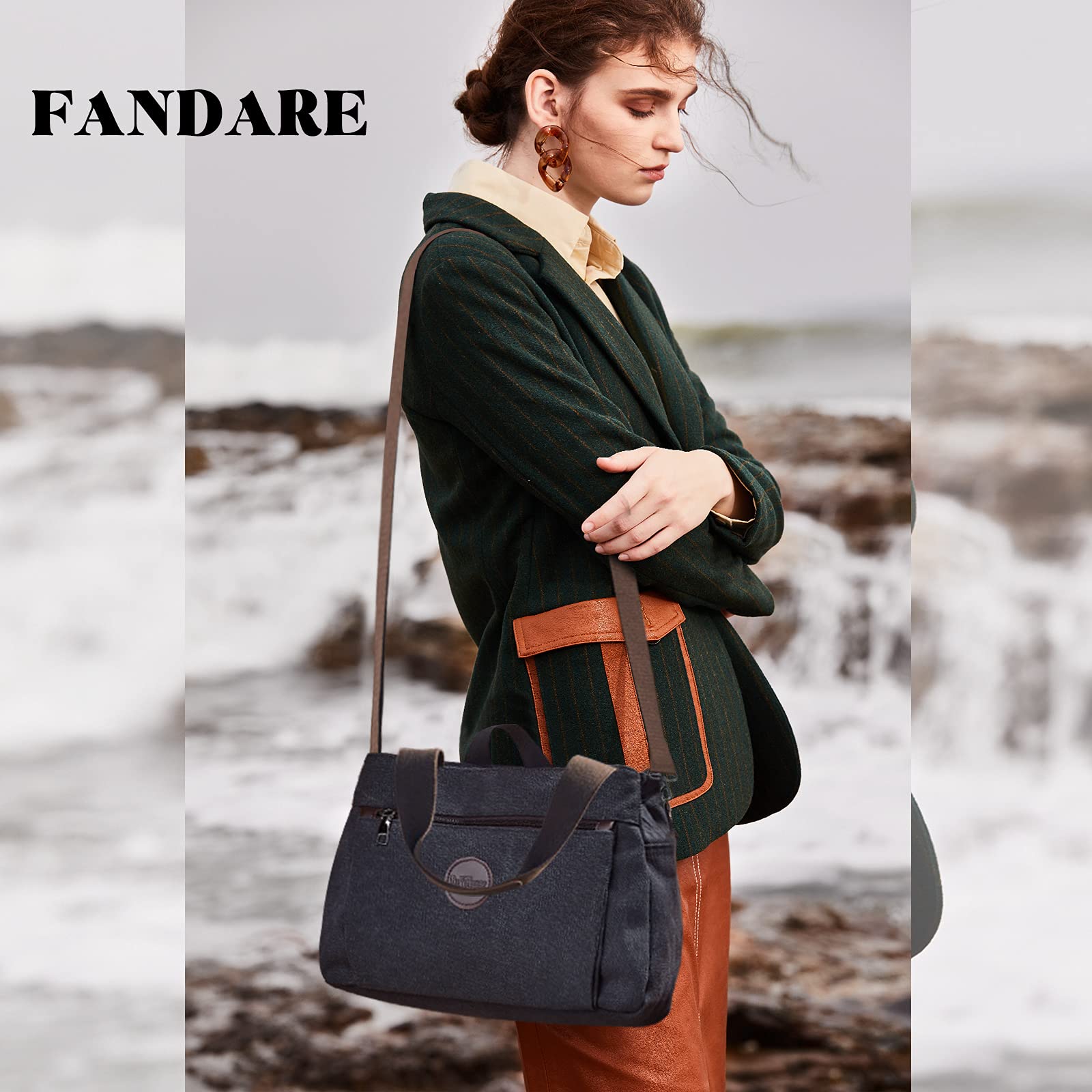 FANDARE Donna Borsa Tracolla Tela Borsa a Mano Borsa Spalla Borse e Messenger per 10.5 Pollice Tablet Borse Tote da donna Grande Shopping Viaggio Partito Work Pochette Crossbody Bag Black