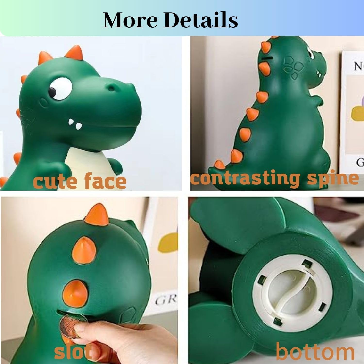Dinosaur Piggy Bank for Kids, Unbreakable Plastic Money Bank, Cute Kids Piggy Bank for Boys, Best Christmas Birthday Gifts for Boys Girls (Green)