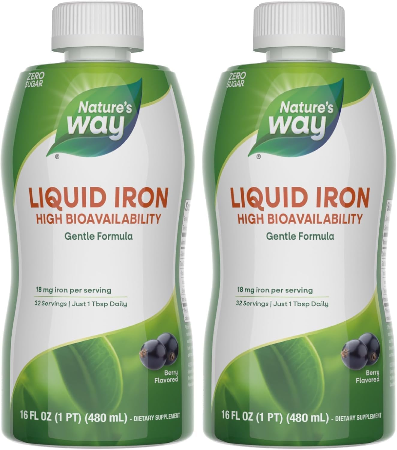Nature’s Way Liquid Iron Supplement, 18 mg per Serving, Gentle Glycinate,Fast-Absorbing Liquid,Iron for Red Blood Cell Support and Energy Metabolism,No Sugar Added,Berry Flavored, 16 Fl Oz (Pack of 2)