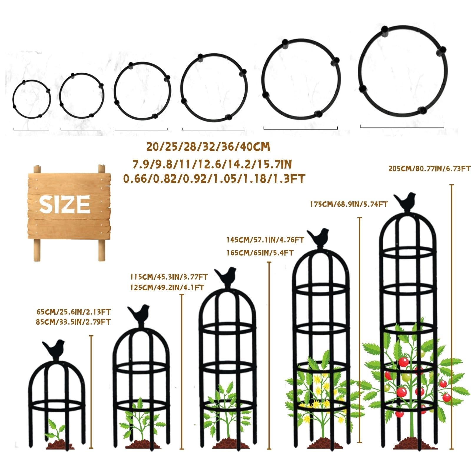Enrejado de Obelisco de Jardín para Plantas Trepadoras, 165 175 Cm de Alto, Soporte de Plantas Trepadoras de Metal, Balcon Marco para Macetas, Plantas, Tomate, Pepino, Flores, Uva(Black,28 x 175cm/11