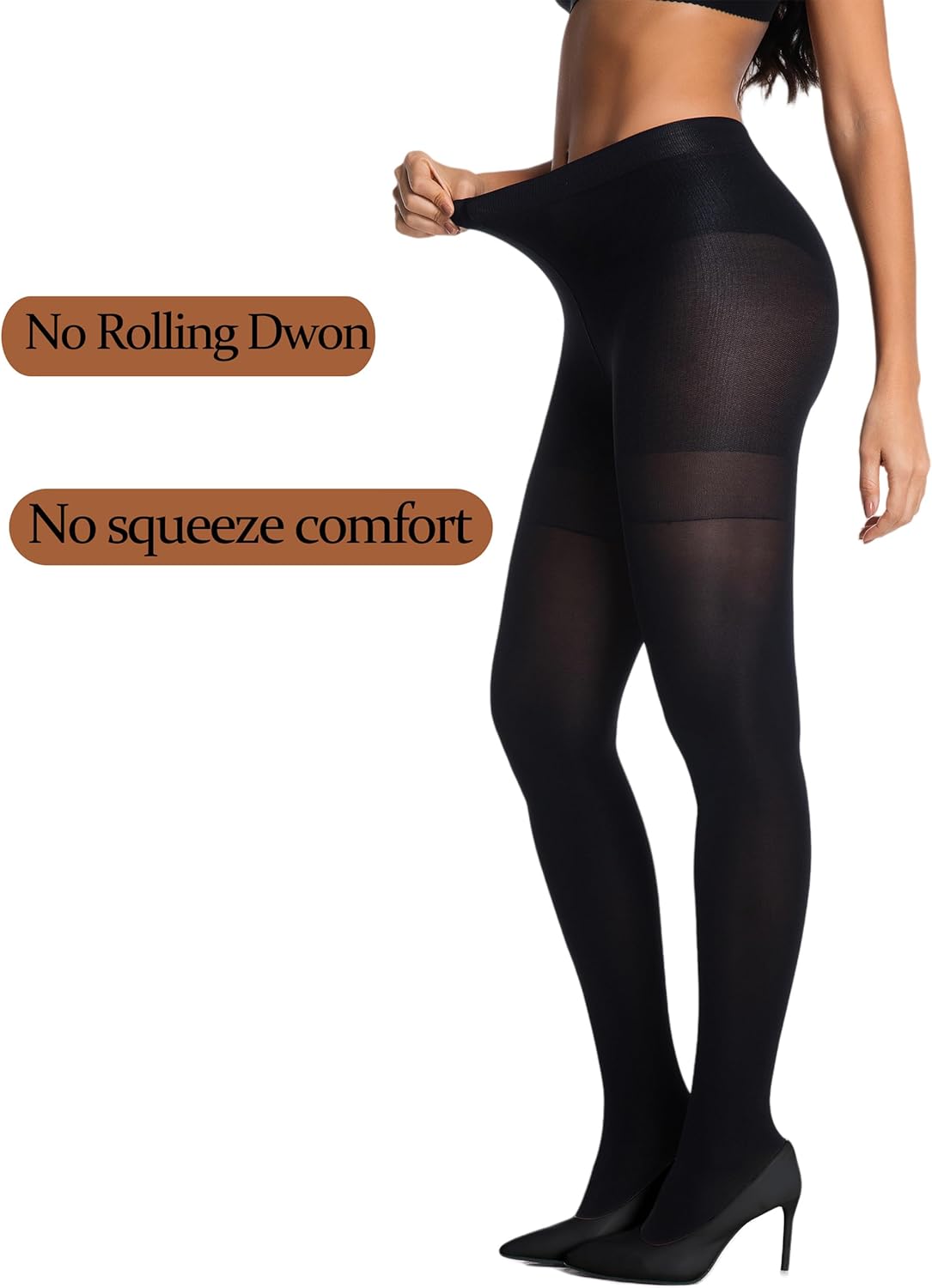Citystl Women’s Opaque Tummy Control Tights – 80 Denier Black Tights with Butt-Lifting Effect, Solid Color Silky Texture - Image 3