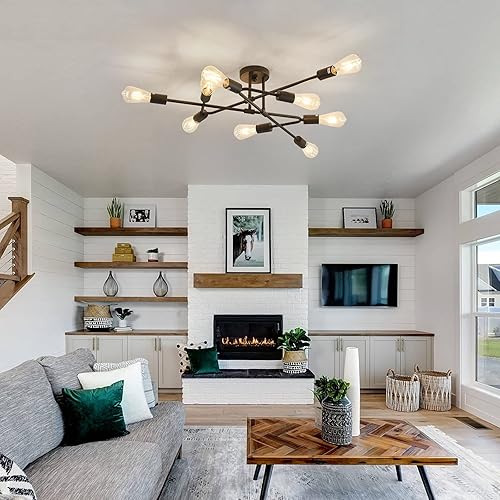 Miniatura 5 de ZGLAOJT Lámpara de techo semiempotrada negra, lámpara de metal moderna de 9 luces, lámpara de techo para cocina, granja, isla, comedor, dormitorio