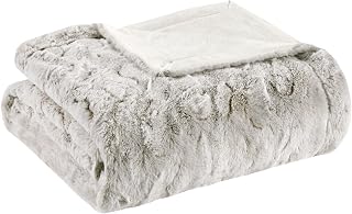 Madison Park Zuri Snow Leopard Faux Fur Throw 60x70 - Oversized Soft Plush Reversible Faux Mink Blanket for Bed Sofa All Seasons