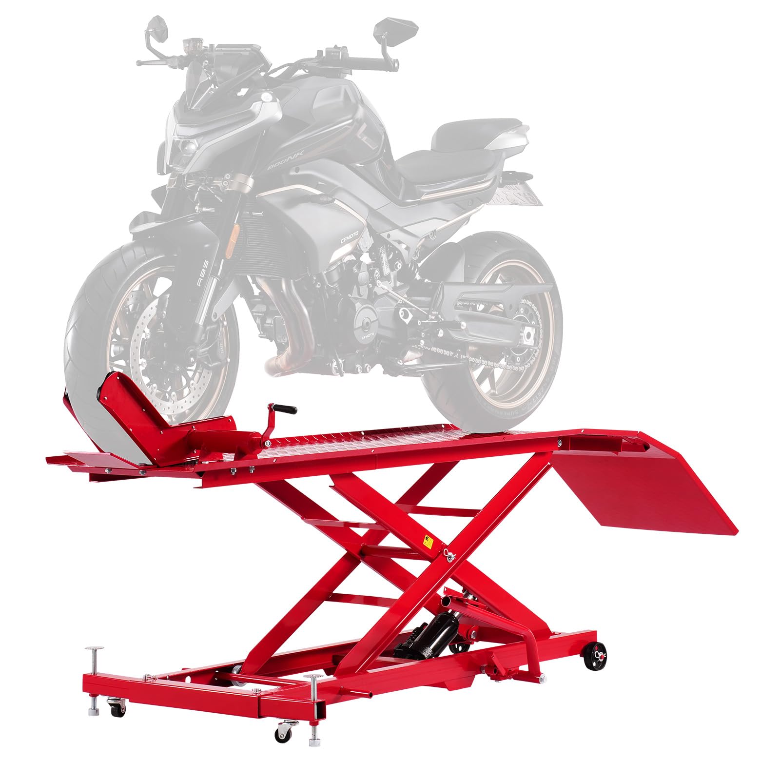 VEVOR Gato Hidráulico para Motocicleta, Carga 457 kg, Flexible de 360°, Rango de Altura 22 a 80 cm, con Cerradura de Seguridad para Vehículos Todoterreno y Motos de Cross, 2785 x 1015 x 1018 mm