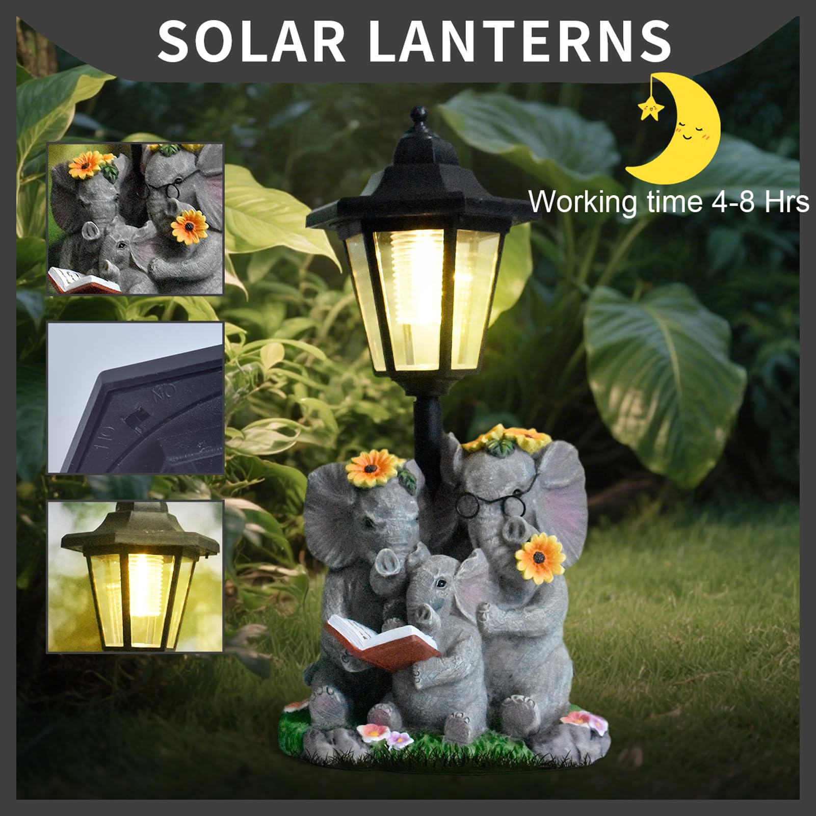 Decorazioni da Giardino a Energia Solare per Esterni, Statue di Animali in Resina con Lanterna, Resistente alle Intemperie, Statuette da Giardino per Giardino, Balcone