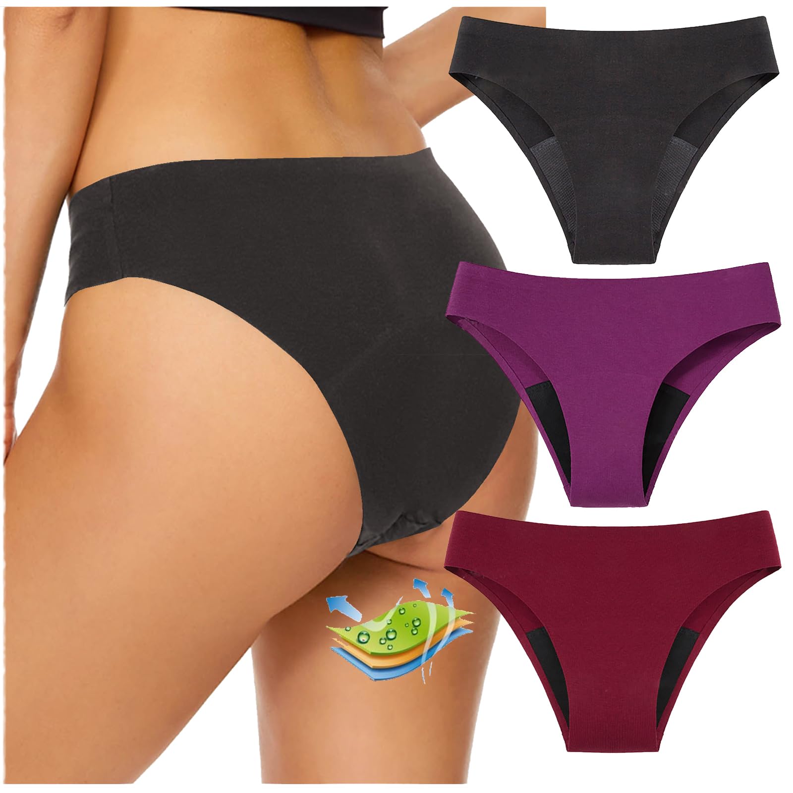 Perioden Bikinihose Perioden Bademoden zum Schwimmen Damen Perioden Badeanzug 4 Schichten Auslaufsicher Periodenhose Periode Höschen Mittlere Taille für Teenager Mädchen 3er-Pack