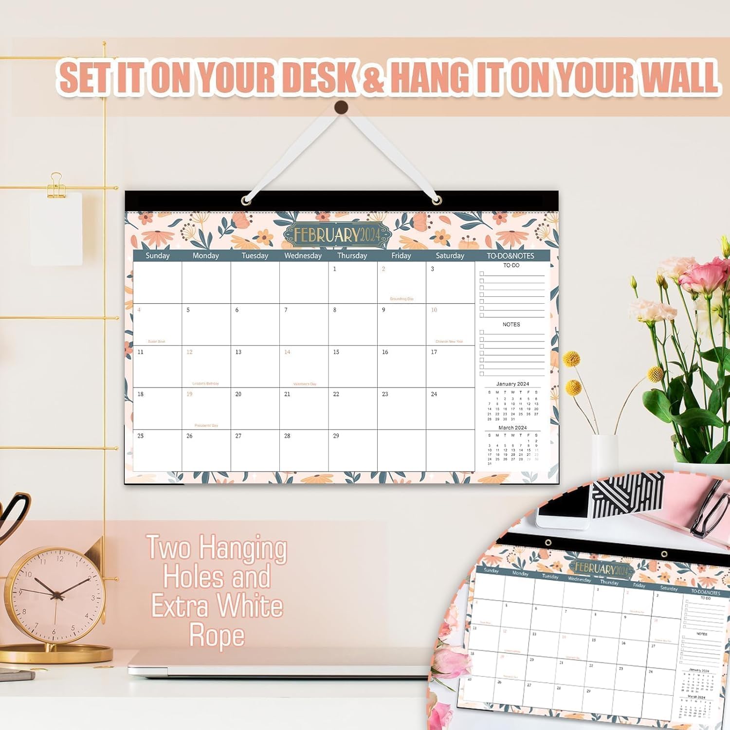 GuassLee 20242025 Desk Calendar Greenery Monthly Calendar Contains