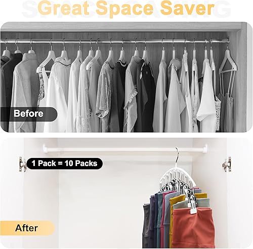Vista 43 de Organizador de leggings para armario, colgador de metal para pantalones de yoga con revestimiento de goma, paquete de 2 con 10 clips para 20 Blanco
