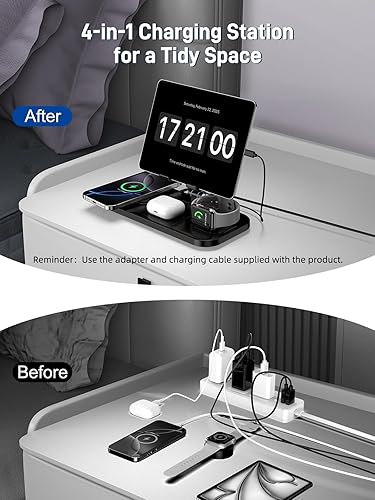 Miniatura 5 de Estación de carga inalámbrica, cargador con cable para iPad, soporte de carga 4 en 1, múltiples dispositivos para Apple - iPhone 15 14 Pro Max 13 12