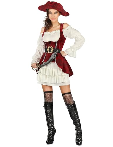 Disfraz Pirata Blanco y Rojo Mujer