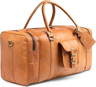 Landon - Bolsa de deporte (piel, 60 cm, con correa para el hombro, hecha a mano), color marrón, Marrón claro vintage, Bolsa de