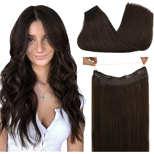 GOO GOO Wire Hair Extensions 14 Inch 75g New Dark Brown Human Hair Extensions Real Human Hair Straight Hairpiece Natural Thick Hair Extensions Wire Extensions for Women