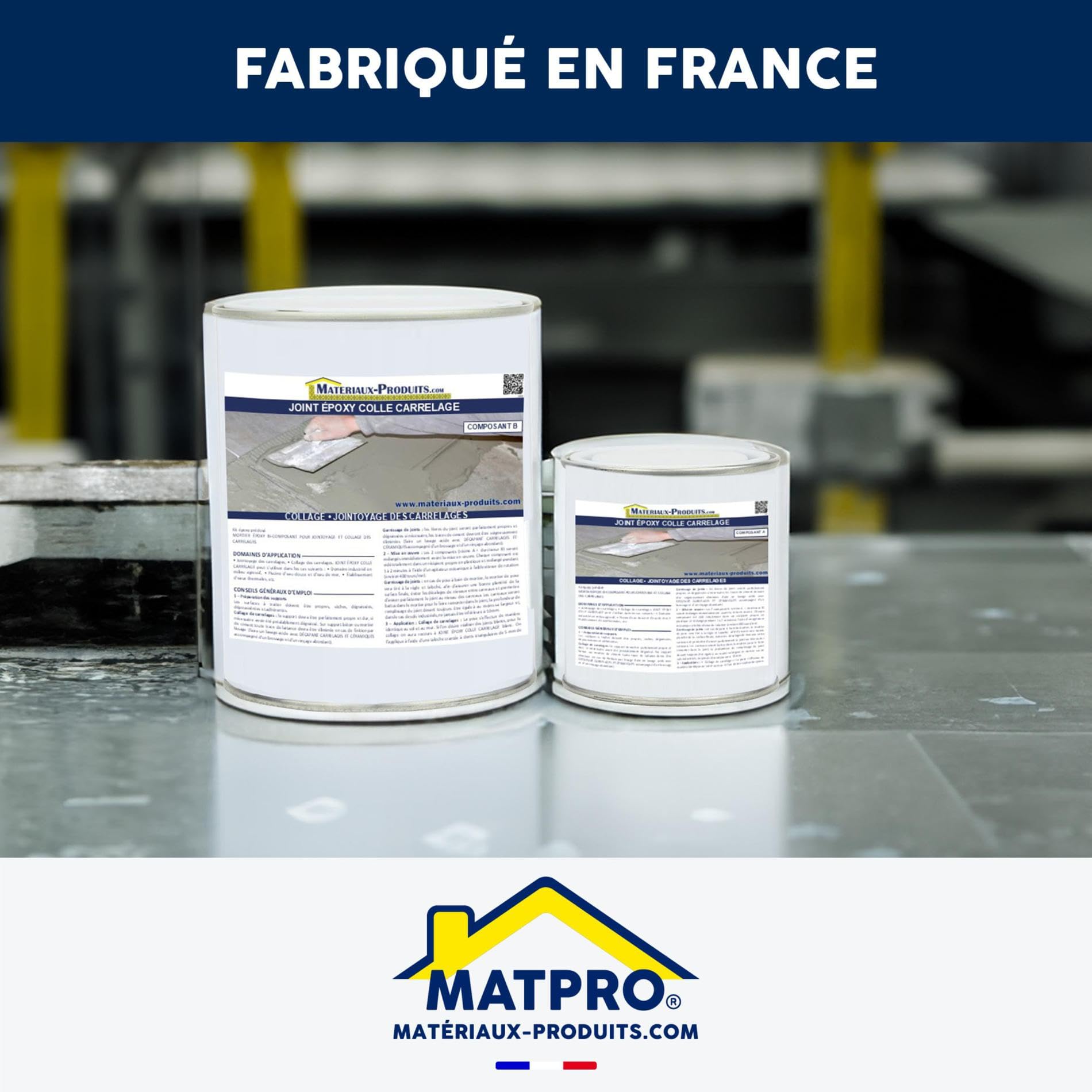MATPRO - Joint Époxy Colle Carrelage Bi-Composant - Mortier de Jointoyage Étanche Piscine et Industrie - Haute Résistance Chimique Sol-Mur - Blanc - 1Kg