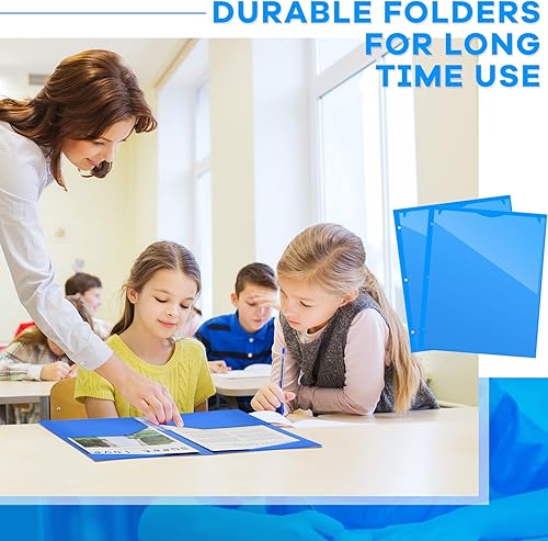 Miniatura 5 de Henoyso Paquete de 60 carpetas de 2 bolsillos con bolsillo frontal transparente de 3 agujeros perforados de plástico resistente con bolsillos para