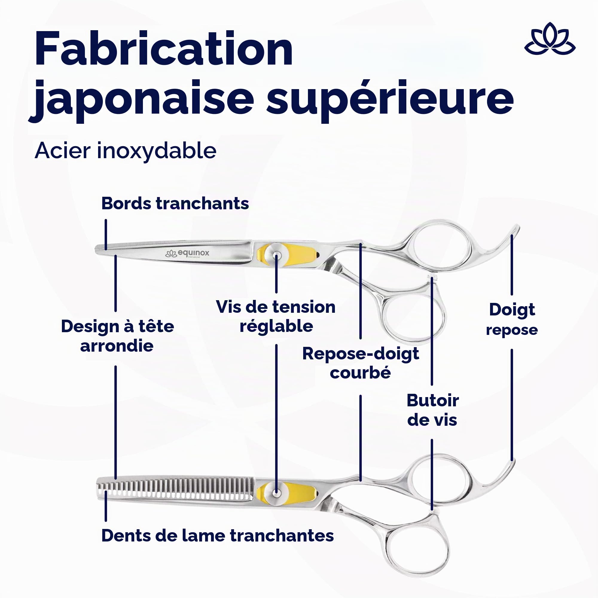 Equinox International Egde Series Ciseaux de coiffeur et barbier en acier inoxydable japonais, longueur 16,5 cm