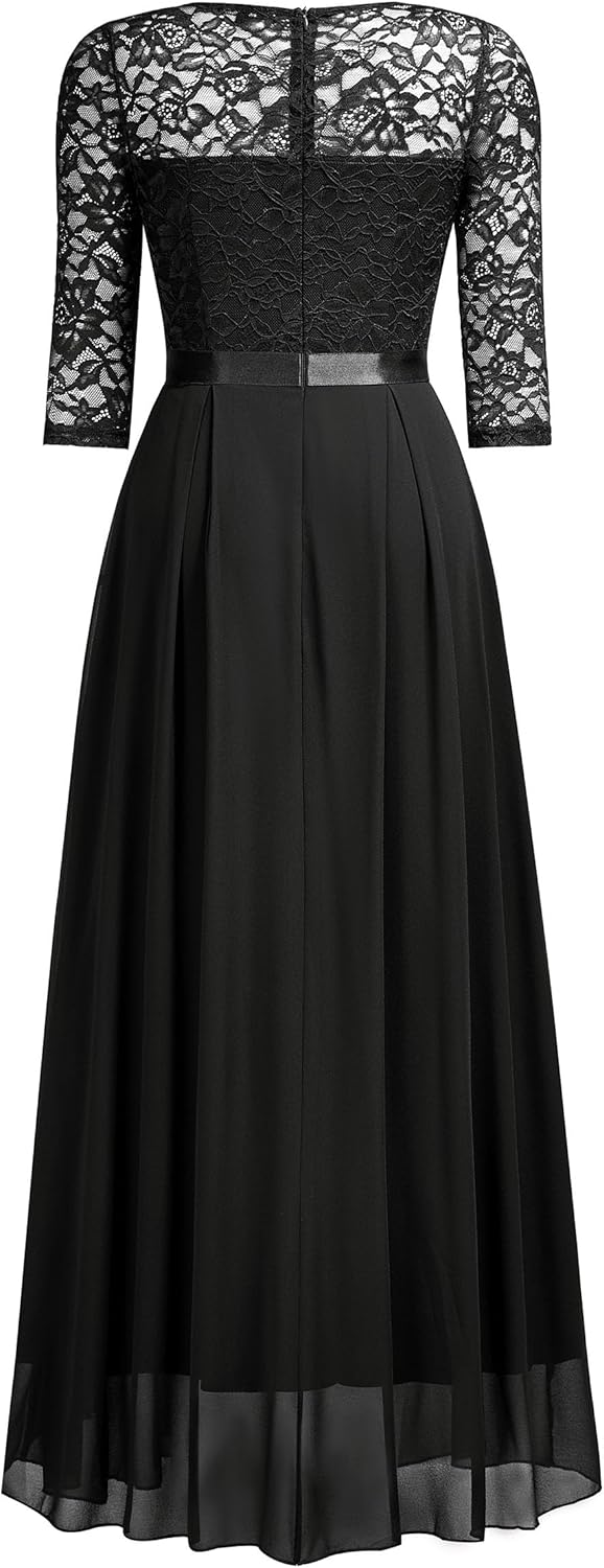 Miusol Women's Elegant Floral Lace Retro 3/4 Sleeve Contrast Bridesmaid Maxi Dress - Image 6