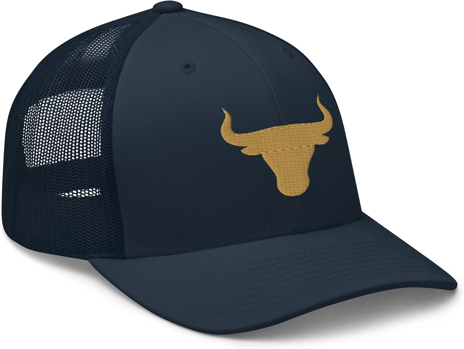 NX Bull Head Rodeo Old Gold Embroidered Trucker Hat Curved Bill Mid Crown Snapback Western Country Cowgirl Cowboy Cap