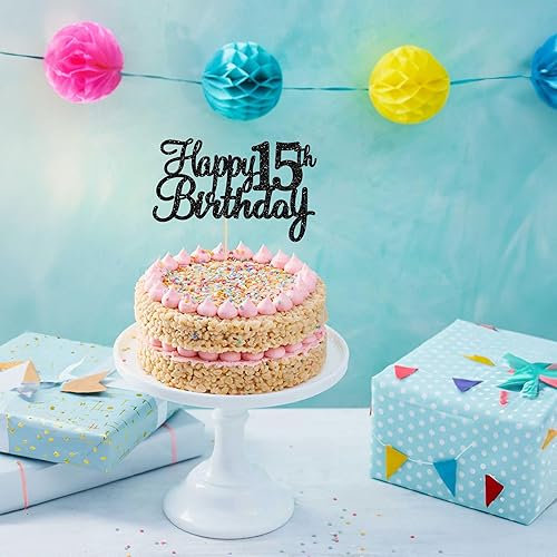 Miniatura 8 de Gyufise 1 decoración negra para tarta de cumpleaños número 15 con purpurina para tarta de cumpleaños de 15 años, decoraciones fabulosas para tartas