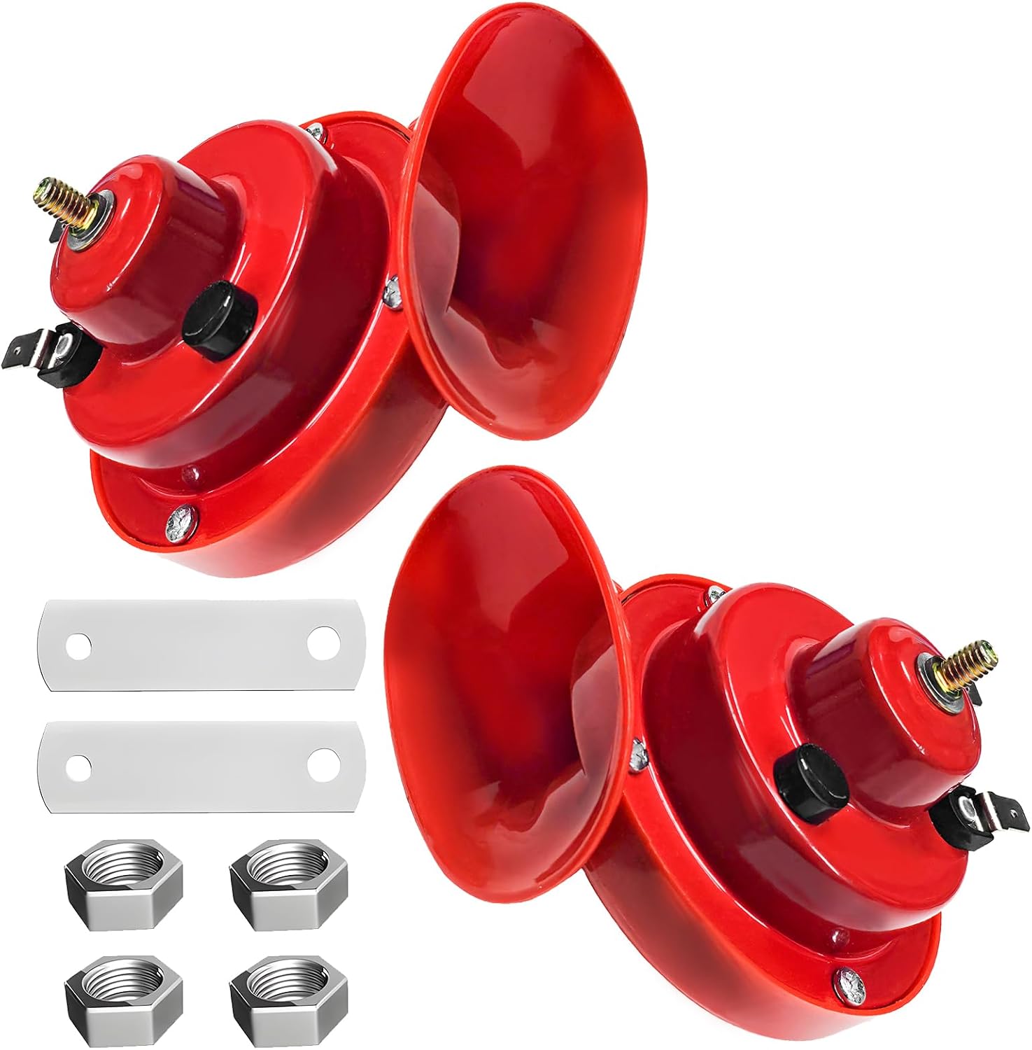 2 PCS Super Loud Car Snail Horn, 12V High Low Tone Vehicle Electric Snail Horn Replacement, Waterproof Air Horns Exterior Accessories for Car Truck Motorcycle Boat Scooter (Silver)