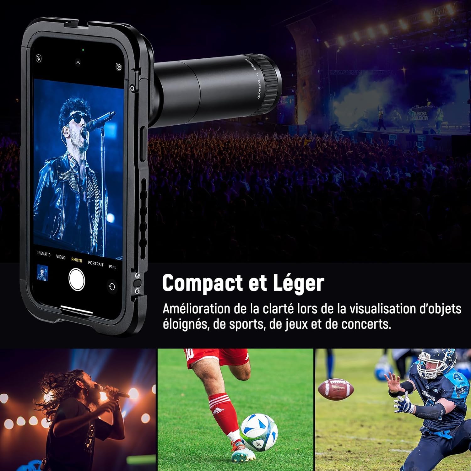 NEEWER Téléobjectif 7X Uniquement pour Cage à Filetage 17 mm/étui/Pince de téléphone, Objectif de téléphone à grossissement 7X avec 15 éléments 12 Groupes compatibles avec iPhone Samsung Cage, LS-36