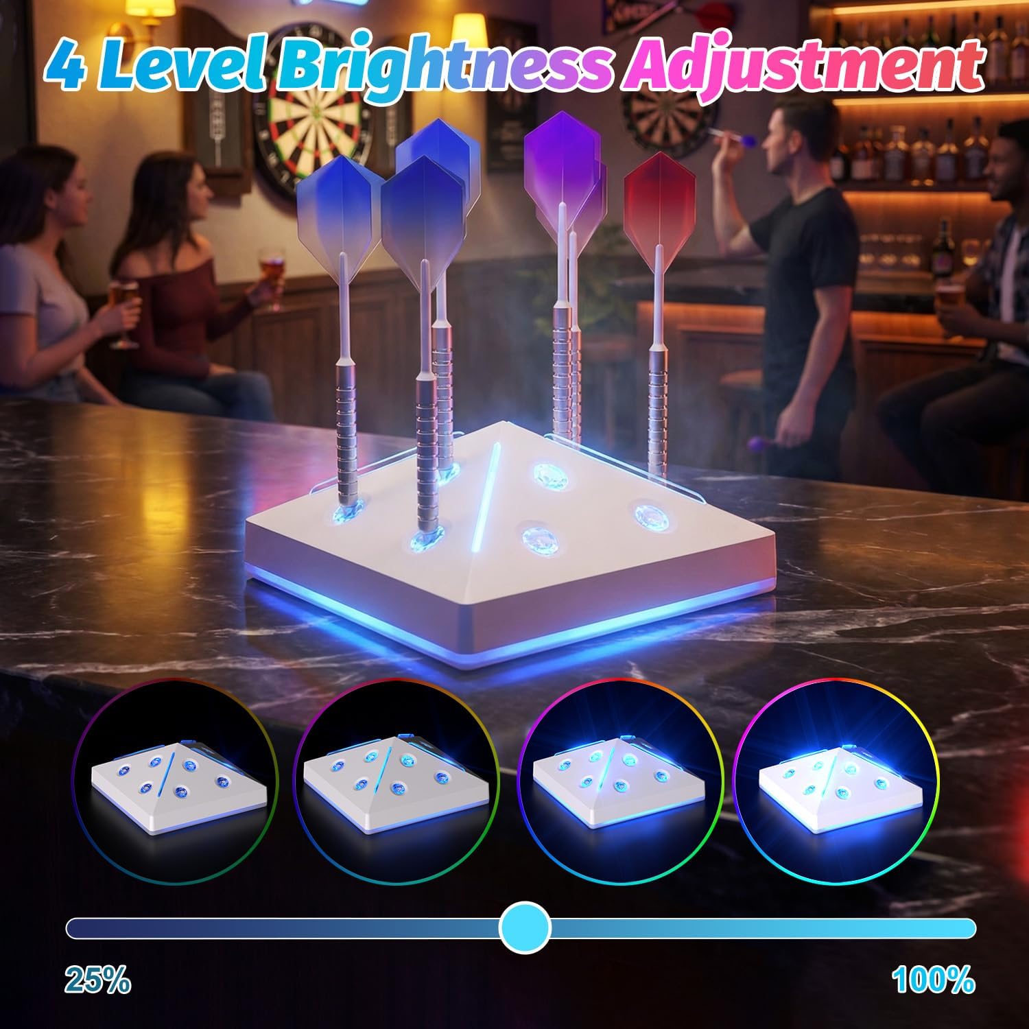 Dart Holder Stand 12 Darts Display, Tabletop Dart Station with Light, 7 RGB Colors & Breathing Mode for Steel & Soft Tip Darts Display and Storage