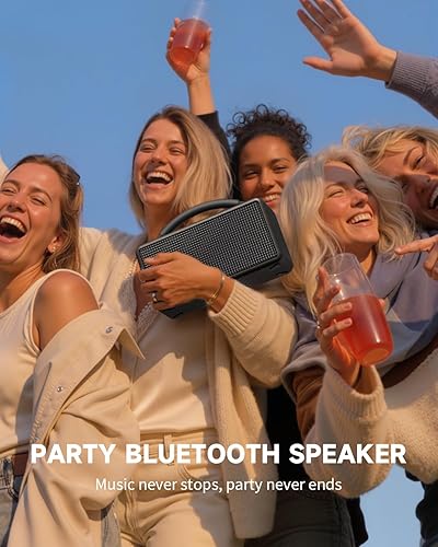 Miniatura 4 de DINDIN Altavoz Bluetooth portátil 80 W (pico), tiempo de reproducción de 20 horas, altavoces de madera inalámbricos ruidosos con bajo, entrada AUX