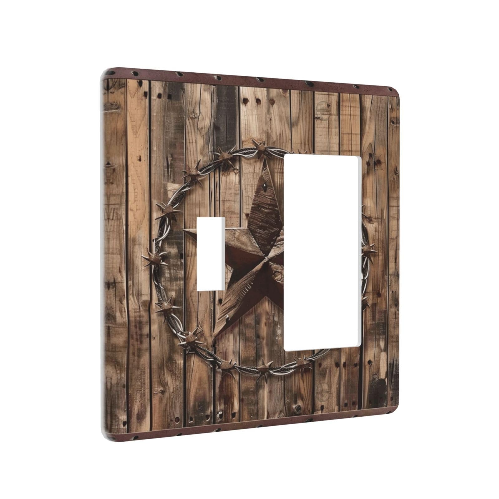 Copertura per interruttore della luce rustico Star Western Cowboy in legno 2 gang a levetta combo copertura presa a bilanciere piastre decorative per interruttori e coperture di presa per casa
