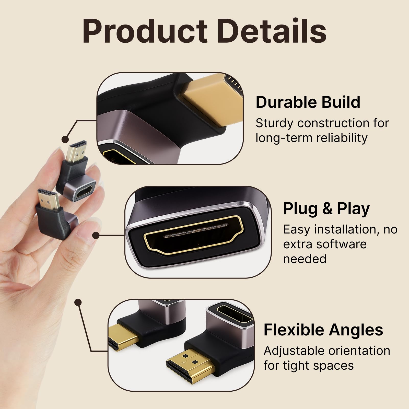 2 Pièces Adaptateur HDMI Coudé 8K, câble HDMI 2.1 et Rallonge HDMI Male Femelle, Coudé 90° et 270°, Connecteur Angle Droit Plaqué Or, Compatible TV, Moniteur, Laptop, Console, Prise HD MI Fiable